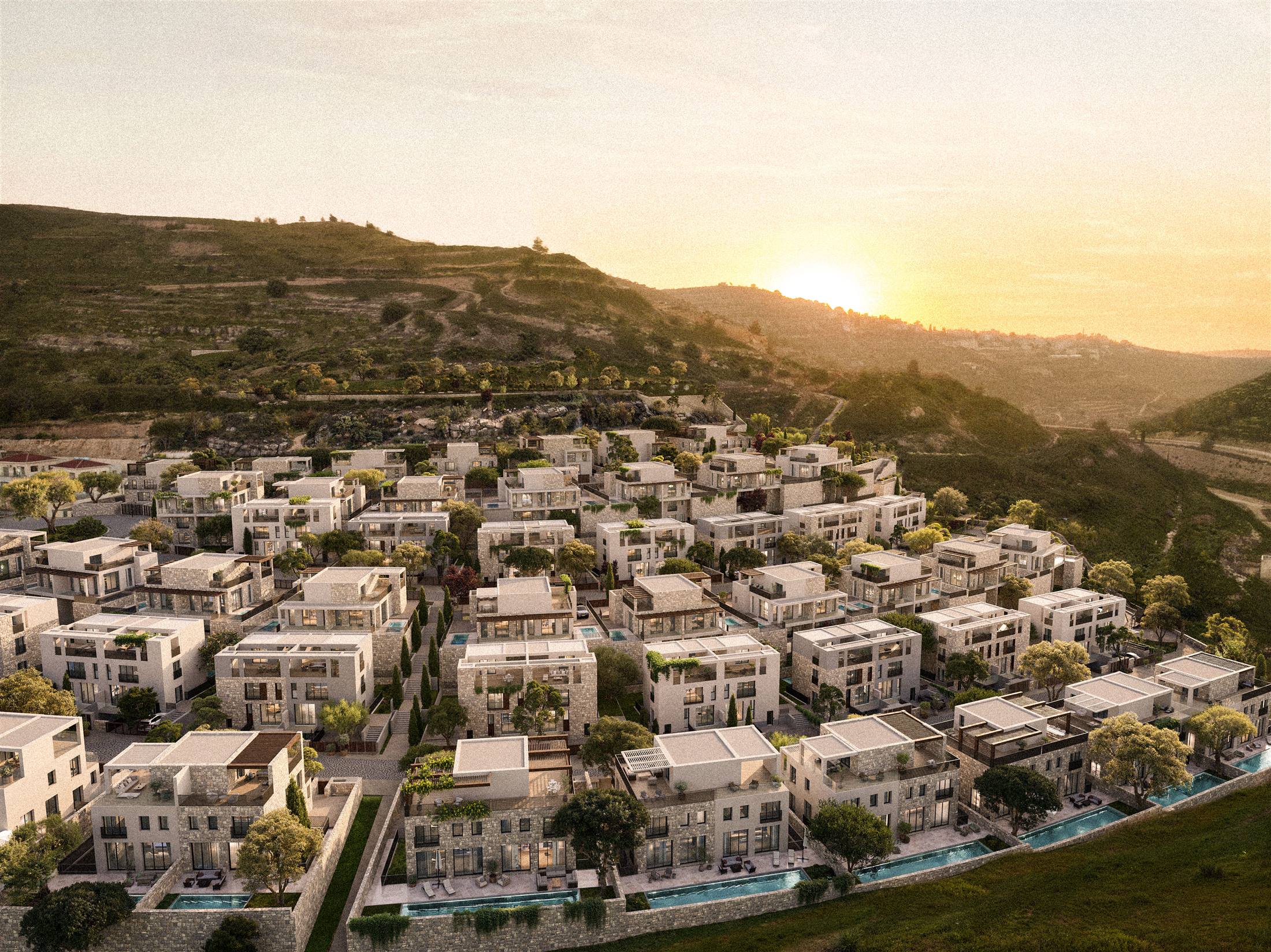 Aerial view of Twelve Stones at sunset